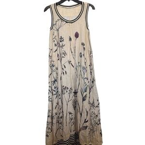 Beate Heymann Street Couture Women’s Sz 6 Maxi Linen Floral Ruffle Fringe Dress